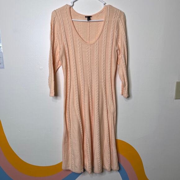 Torrid Sweater Skater Dress 00 Peach Cable Knit 3/4 Sleeve Stretch Mini A-Line - Picture 2 of 7